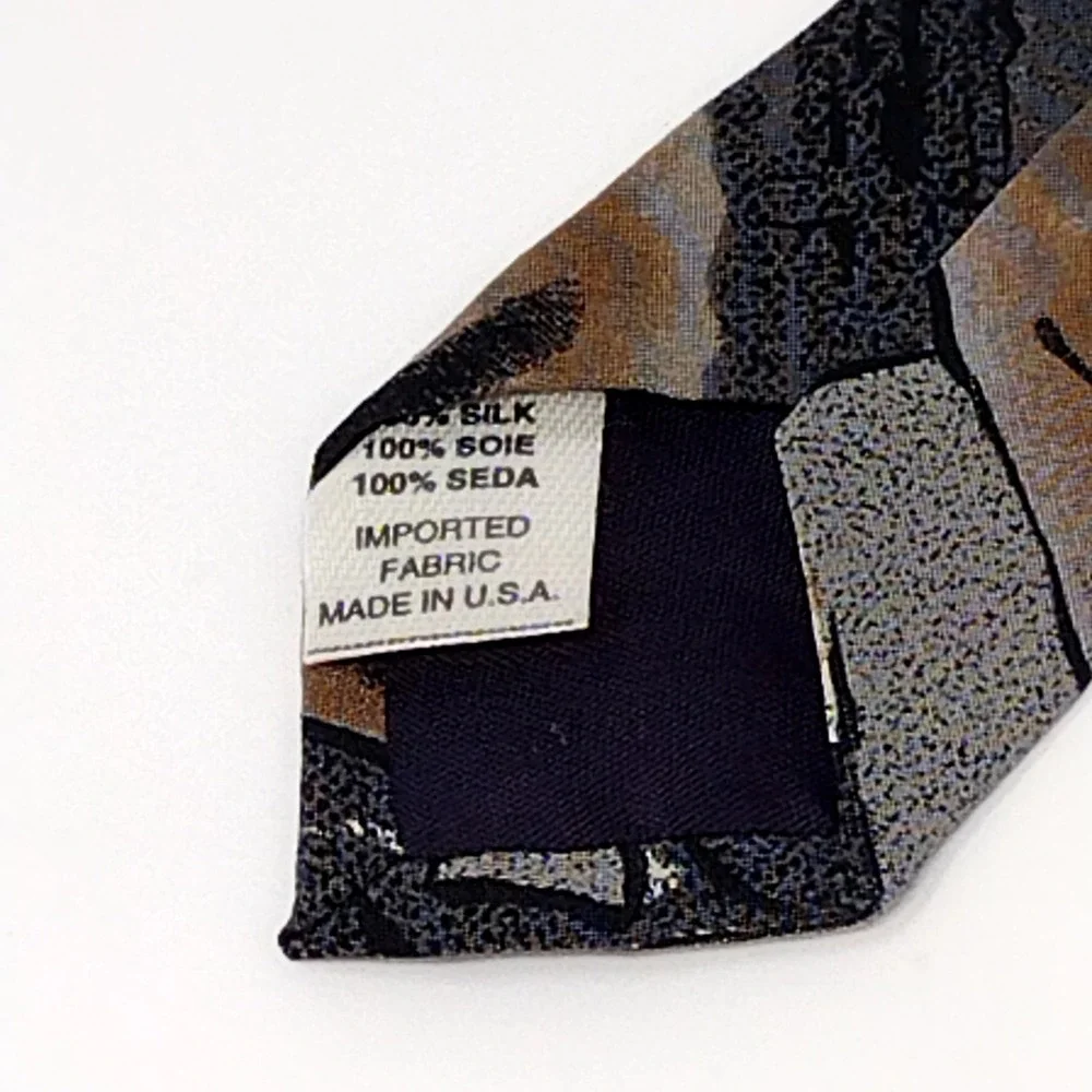 VTG 90s Options Bristol Fashions Tie Abstract Geometric Earth Tone‎ Brown Gray
